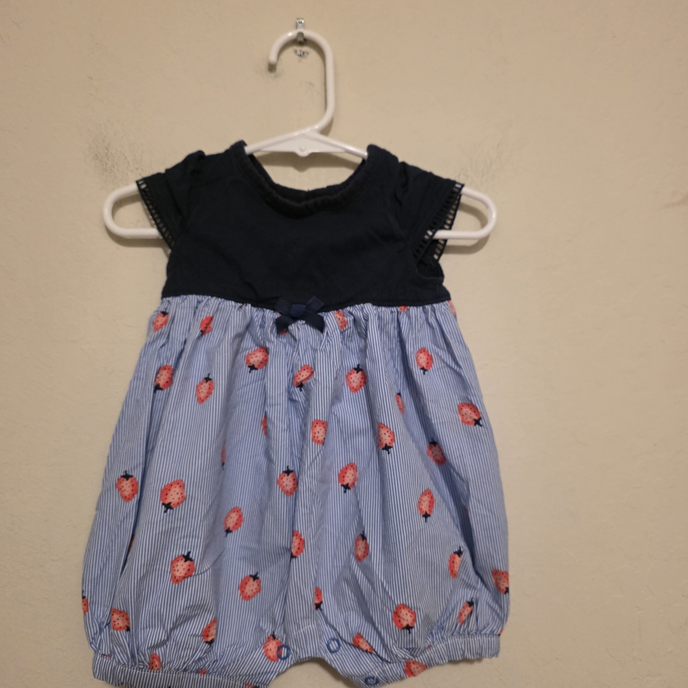 Carter's Navy and Blue Striped Onsie  with Strawberry  Accents Size 6 Months